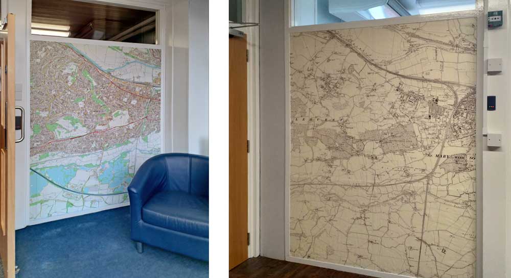 Historic and Modern OS map wallpaper murals for Primary School