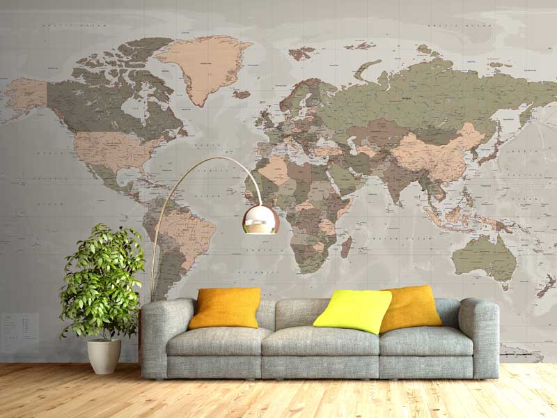 Contemporary Political World Map Wallpaper Mural