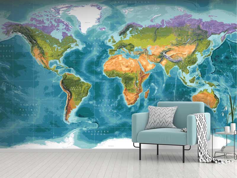 Watercolor World Map Wallpaper Mural | Hovia