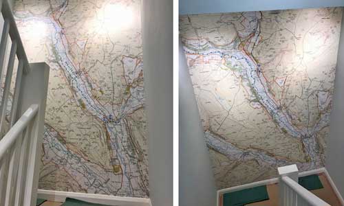 Ordnance Survey historic map wallpaper stairway